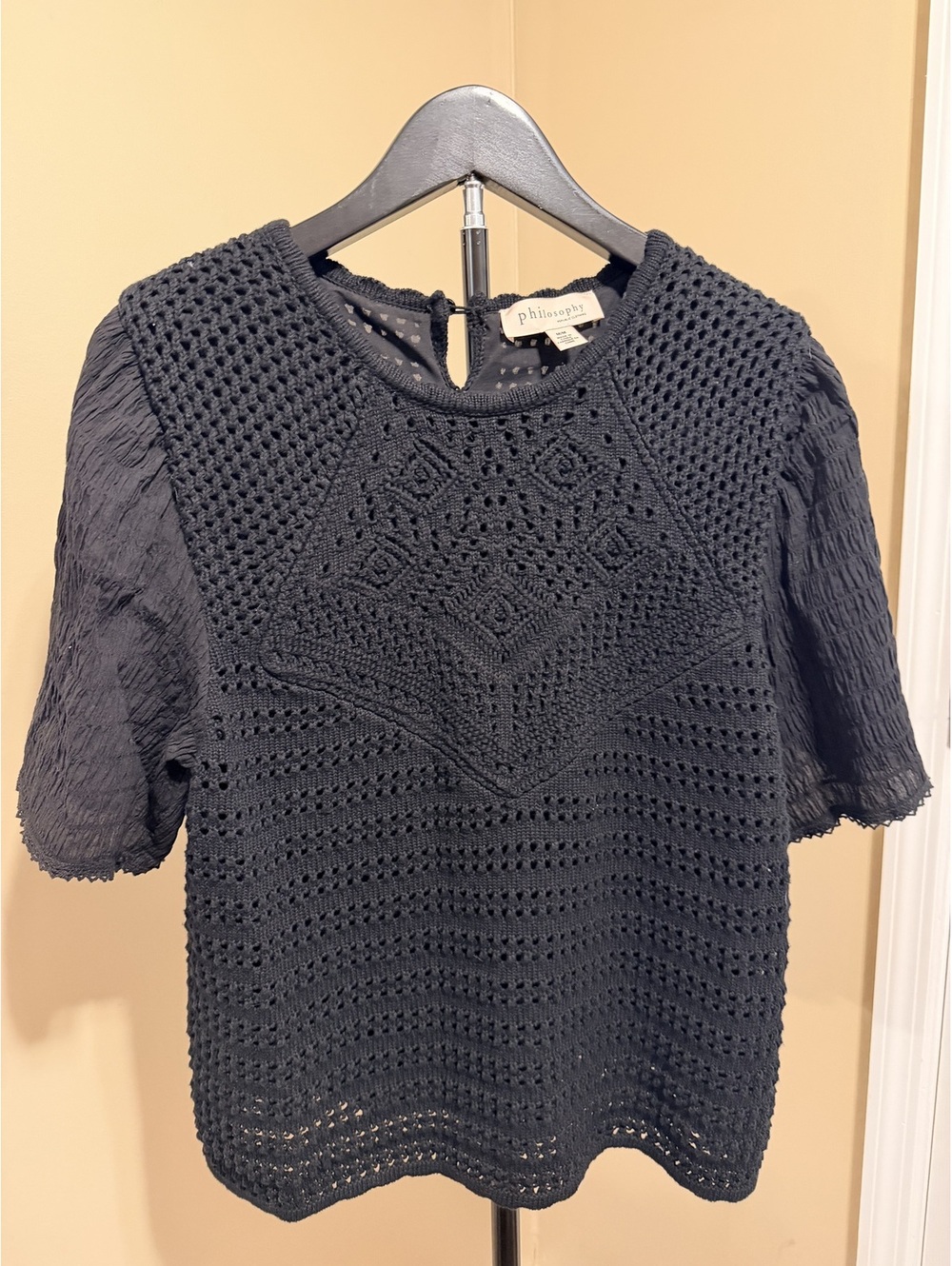 Philosophy Black Crochet Open Knit Sweater Women Size M